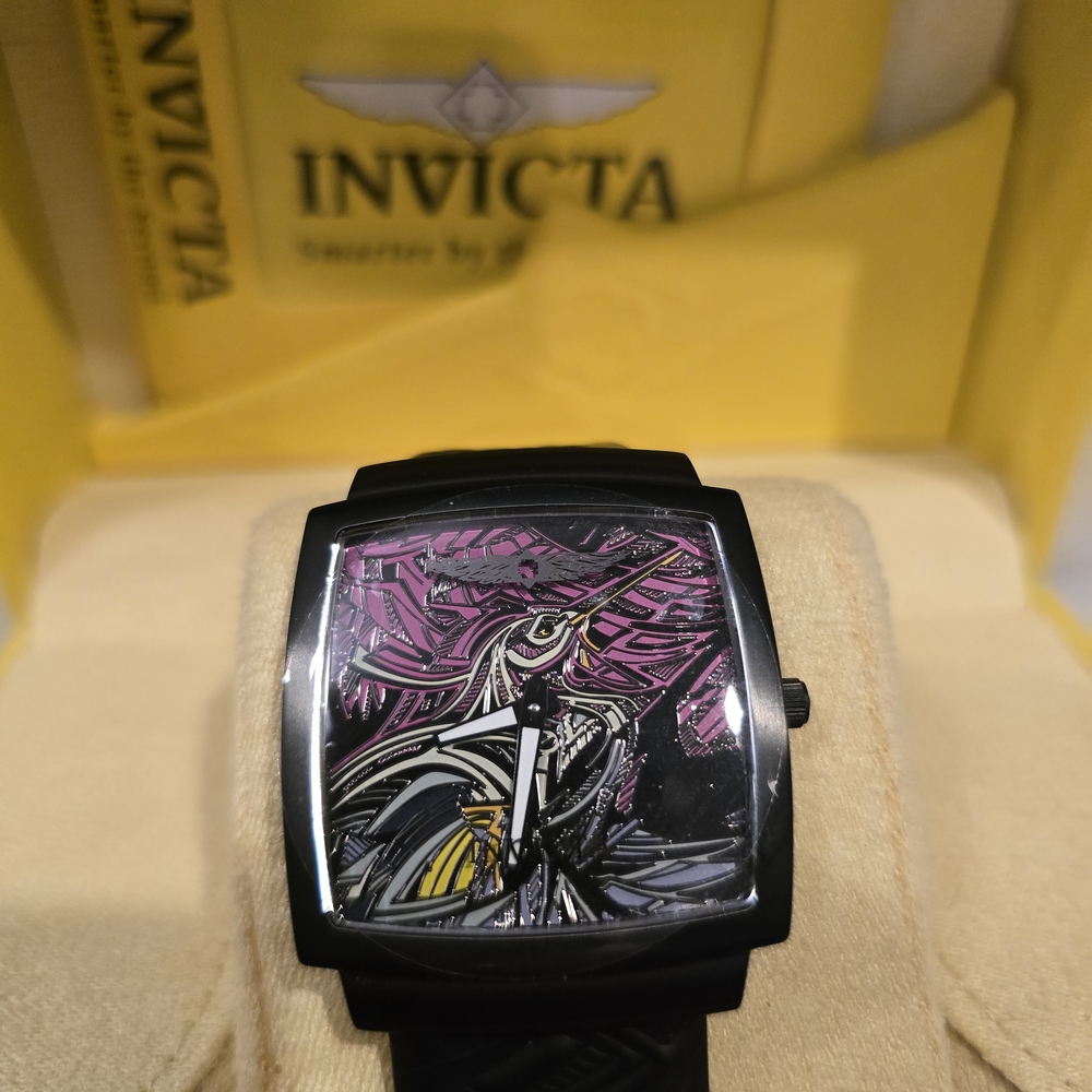 Invicta Black Watch with Purple and Yellow Accents